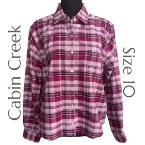Cabin Creek - Pink Plaid Button Down Shirt- Wrinkle Free - Size 10